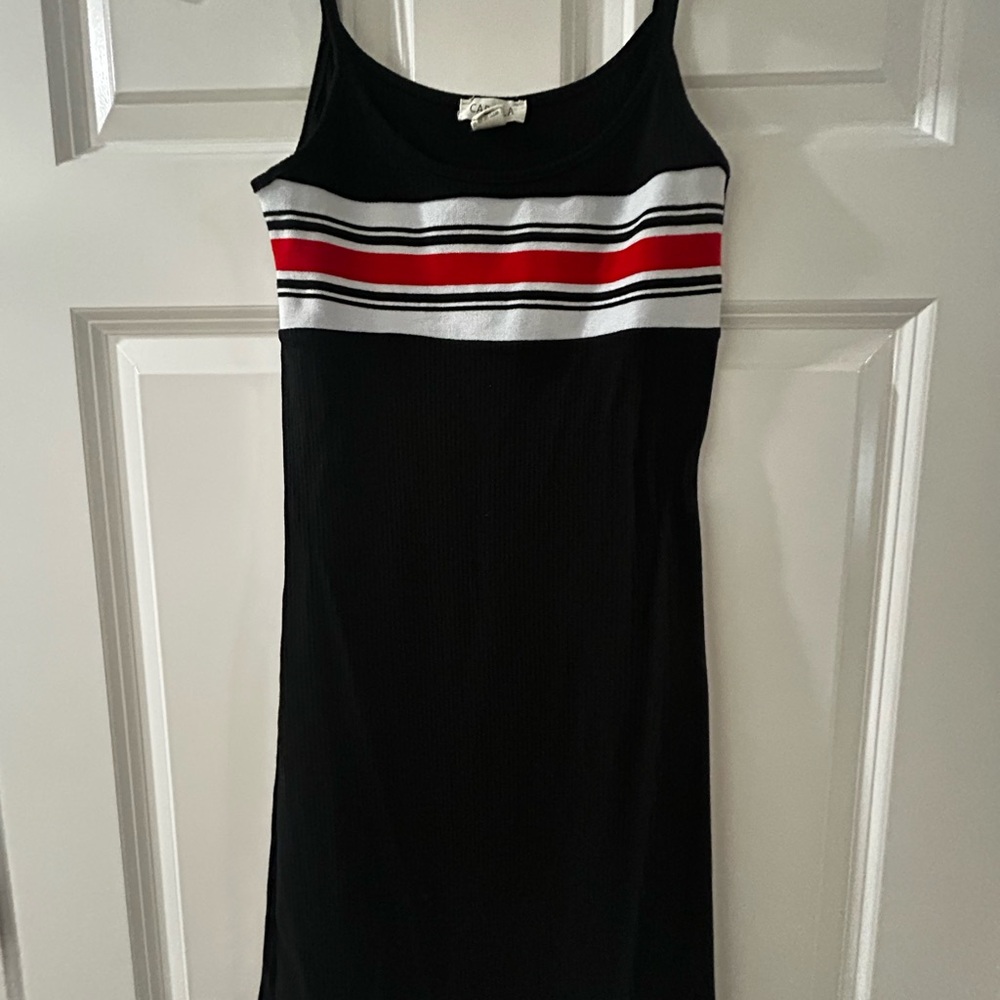 Black Maxi Dress with Red and White Stripes